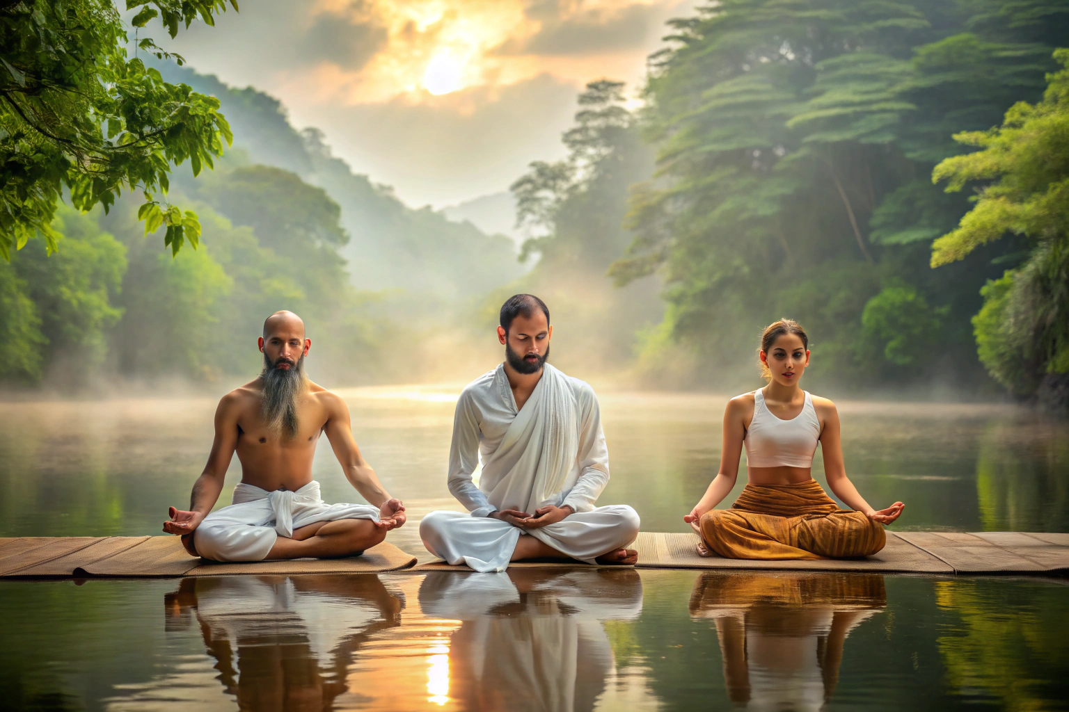A serene image showing the transition from ancient Indian yoga roots to modern global practice, with no text or symbols, featuring elements like traditional meditation and contemporary yoga poses in a harmonious blend