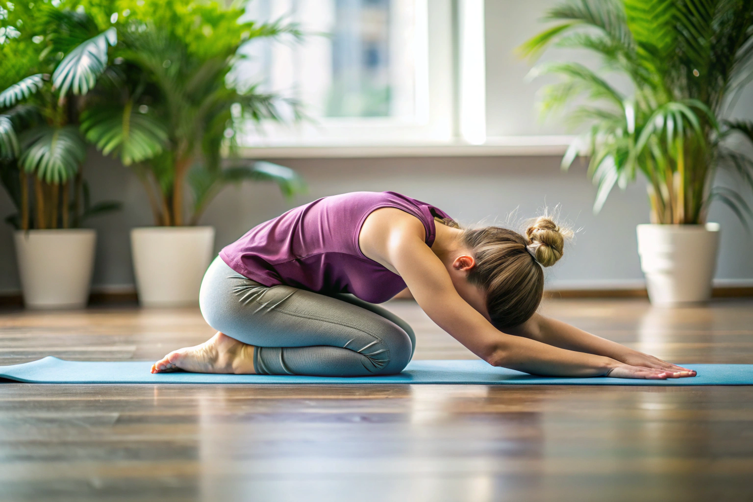 A person in a simple yoga pose like Child